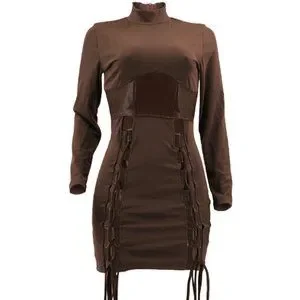 Dresses | Spliced Pu Leather Laceup Mock Neck Dress | Poshmark Dresses | Spliced Pu Leather Laceup Mock Neck Dress | Poshmark